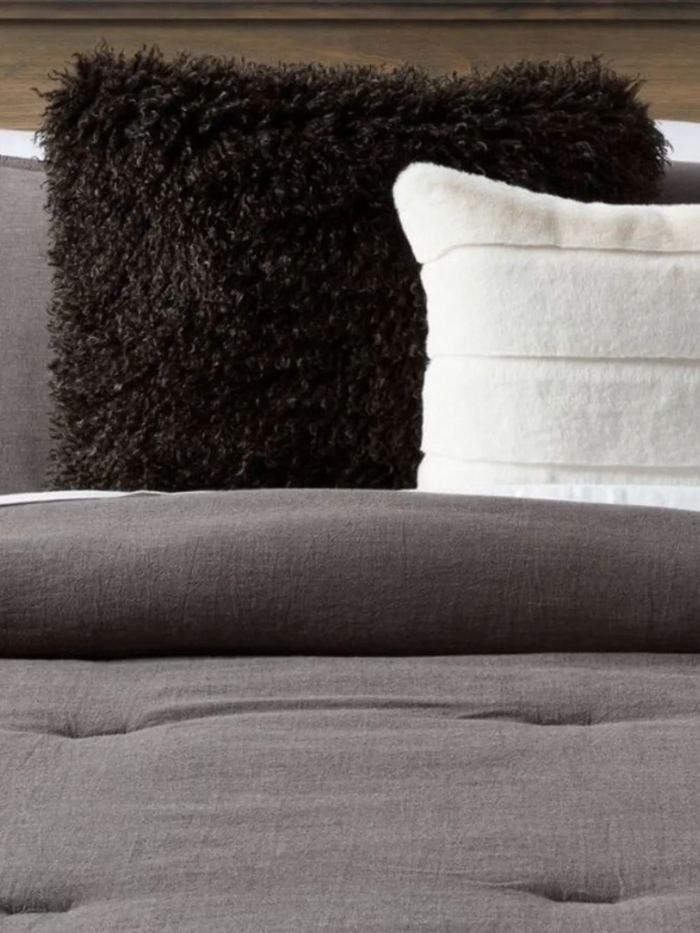Threshold Black Faux Mongolian Fur Decorative Accent Pillow